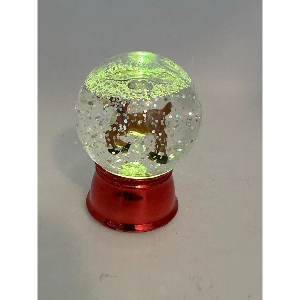Light Up Reindeer Snow Globe Red Base Glitter Holiday Christmas‎ Decor